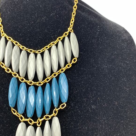 Anthropologie David Aubrey Multi Layered Statement Necklace Gray Blue Yellow - Picture 2 of 4
